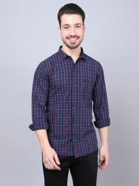 Cantabil Cotton Checkered Red Full Sleeve Casual Shirt for Men with Pocket