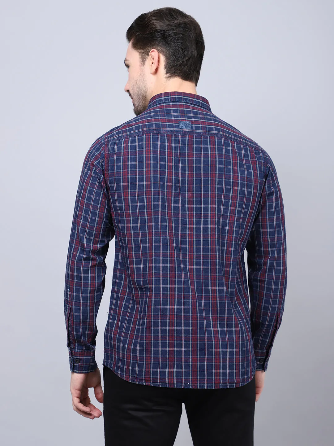 Cantabil Cotton Checkered Red Full Sleeve Casual Shirt for Men with Pocket