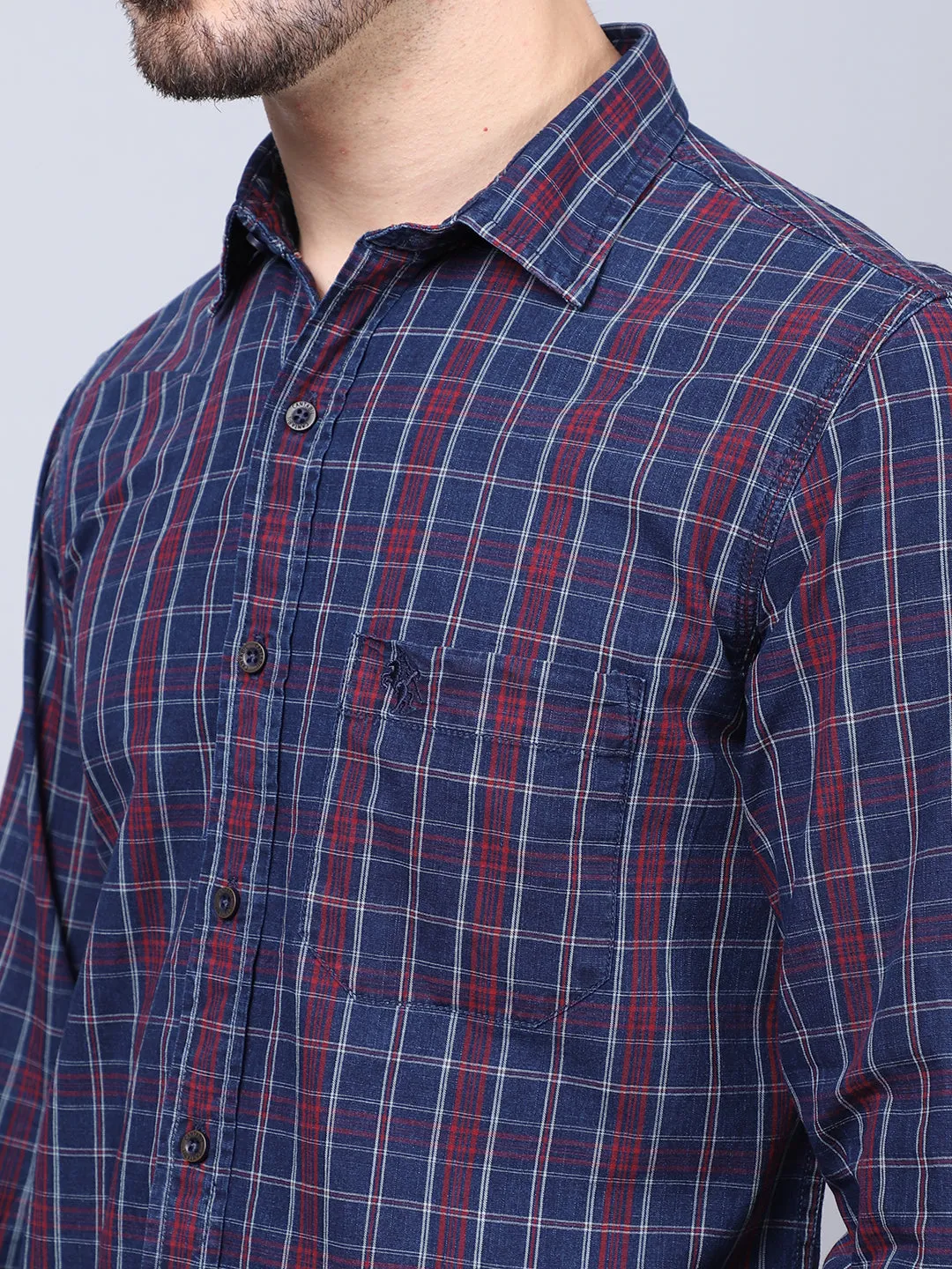 Cantabil Cotton Checkered Red Full Sleeve Casual Shirt for Men with Pocket