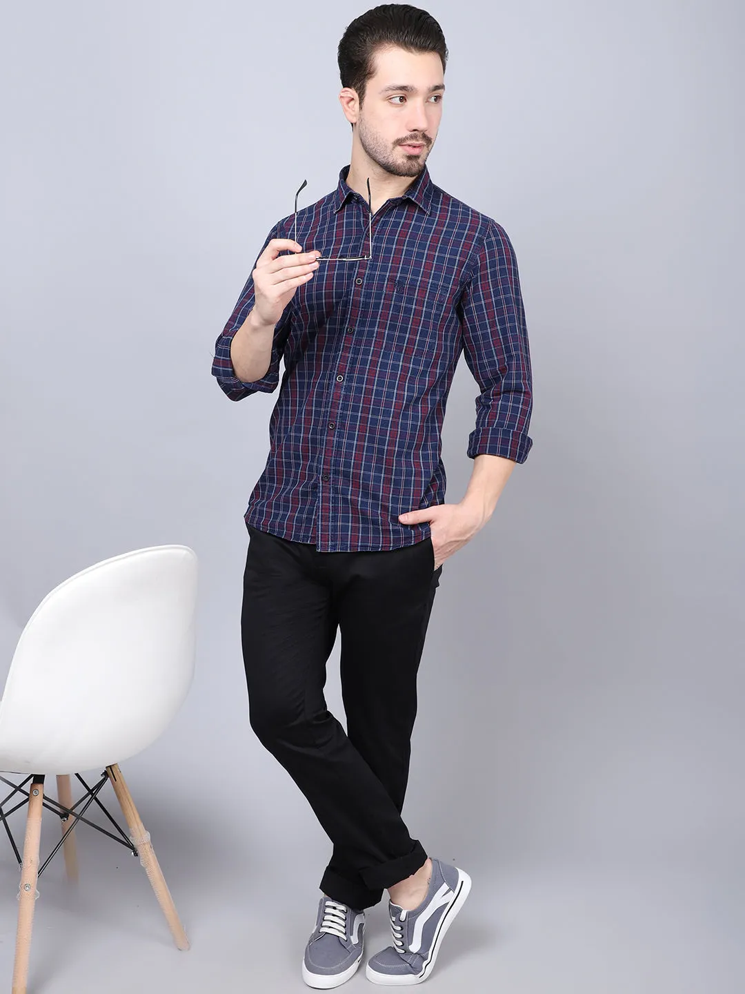 Cantabil Cotton Checkered Red Full Sleeve Casual Shirt for Men with Pocket