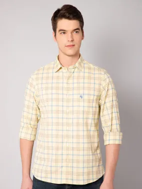 Cantabil Cotton Checkered Yellow Full Sleeve Casual Shirt for Men with Pocket