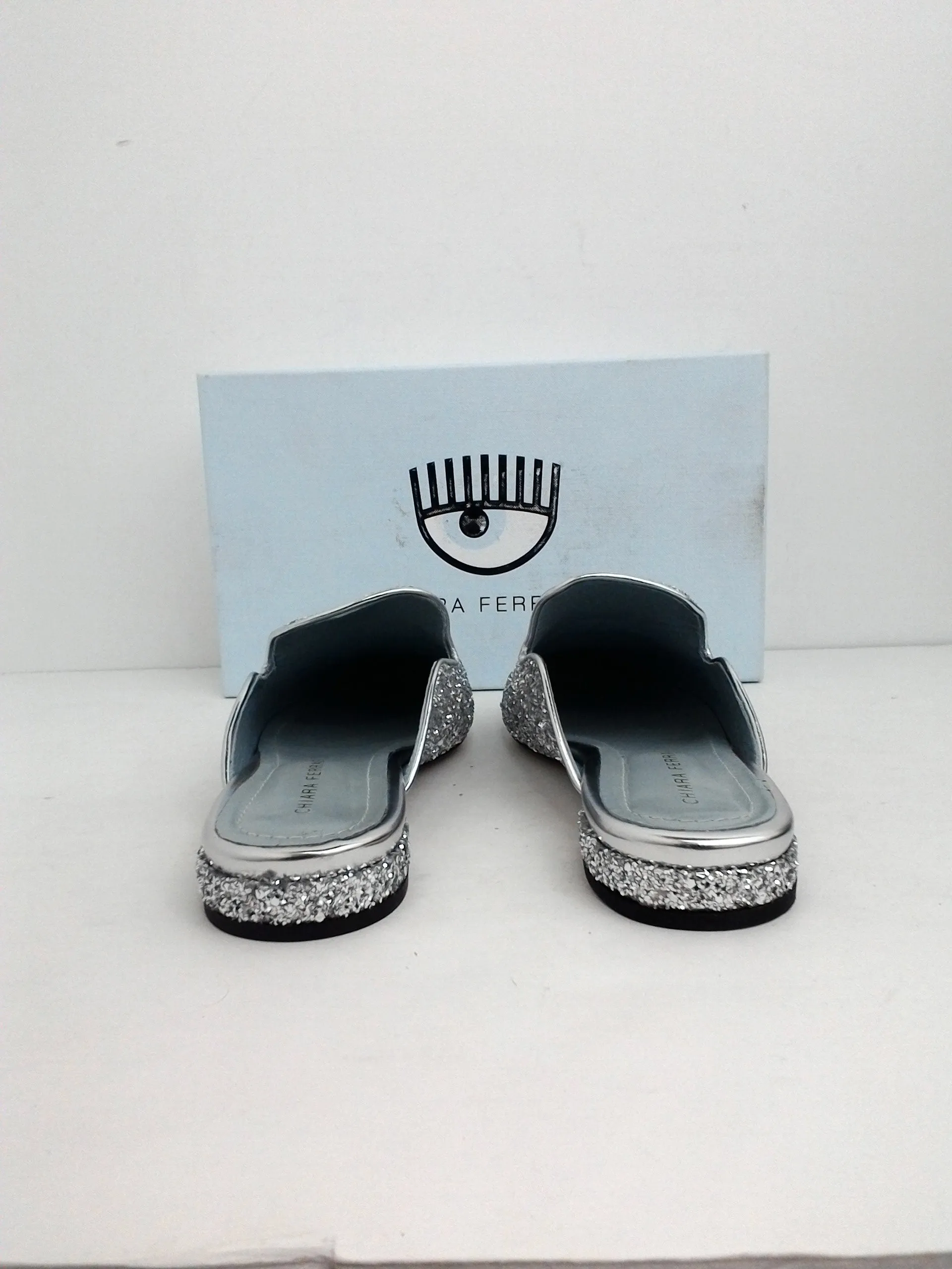 CHIARA FERRAGNI Women's Silver Glitter Argento Loafer Size 39