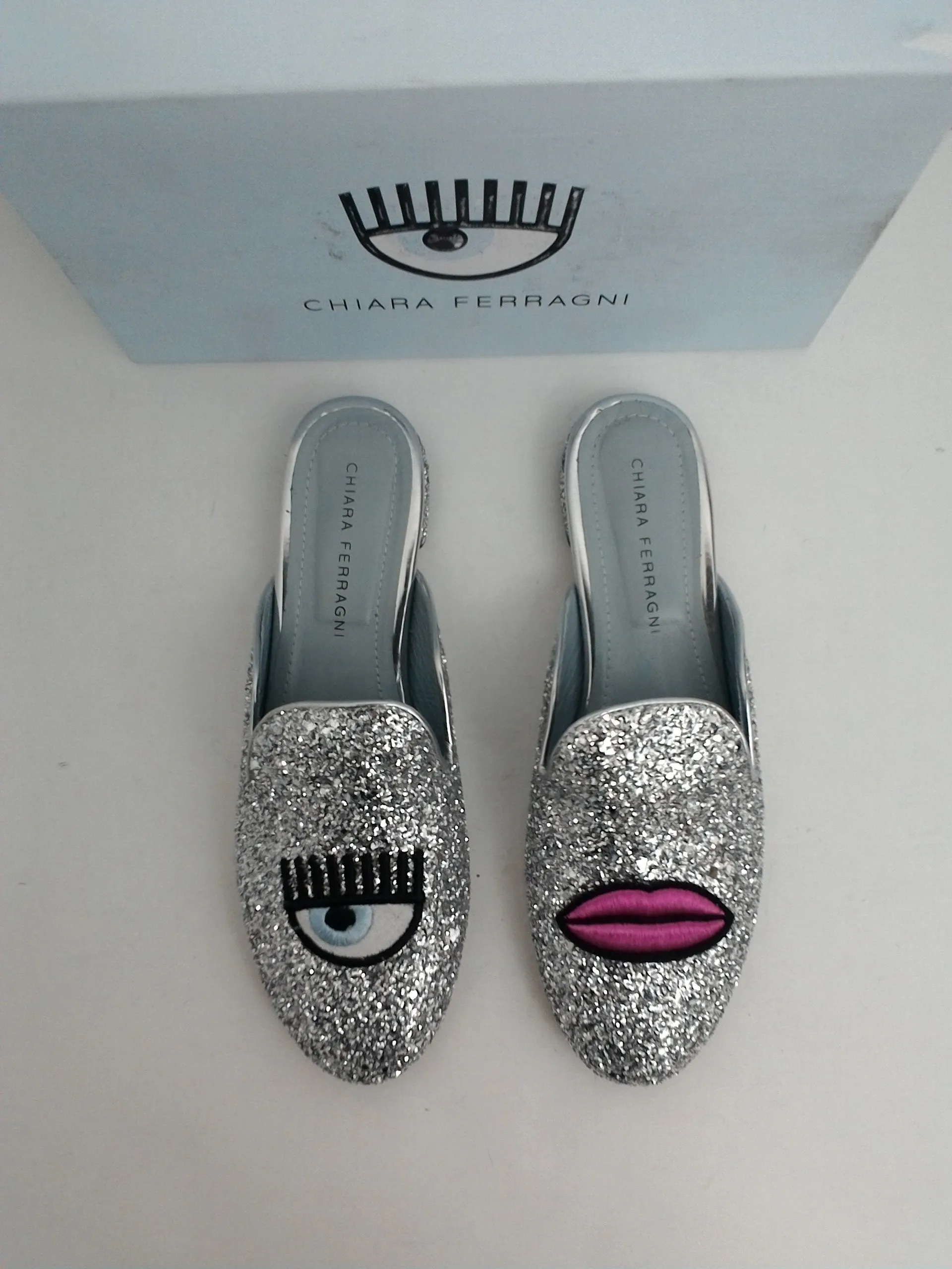 CHIARA FERRAGNI Women's Silver Glitter Argento Loafer Size 39