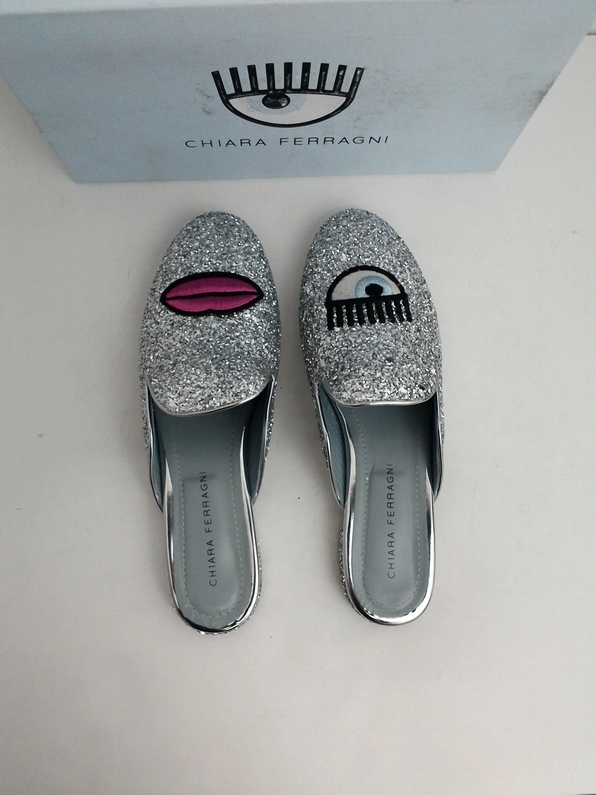 CHIARA FERRAGNI Women's Silver Glitter Argento Loafer Size 39