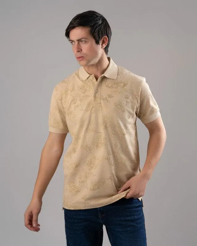 CLASSIC FIT PATTERNED POLO SHIRT - LIGHT BEIGE