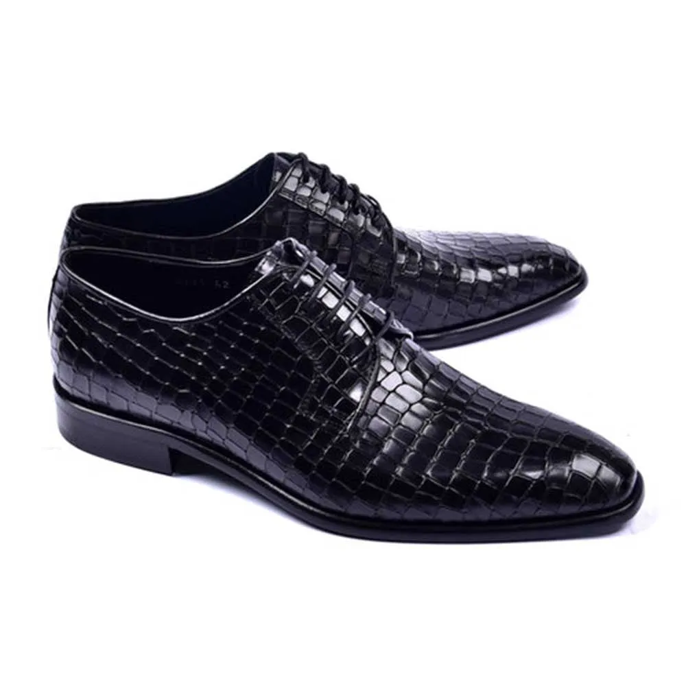 Corrente Bishop Black Crocodile printed Calfskin Lace-up Derby for Men