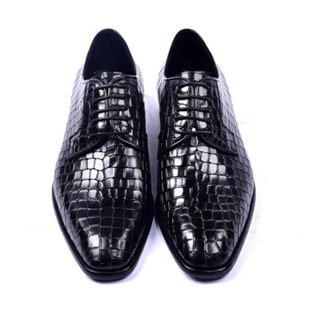 Corrente Bishop Black Crocodile printed Calfskin Lace-up Derby for Men