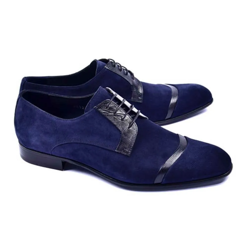 Corrente Navy Suede Lizard Calfskin Lace-up Shoe for Men