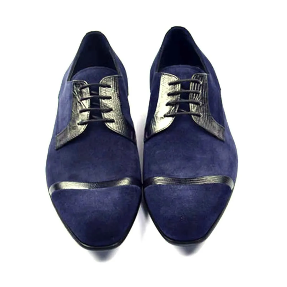 Corrente Navy Suede Lizard Calfskin Lace-up Shoe for Men