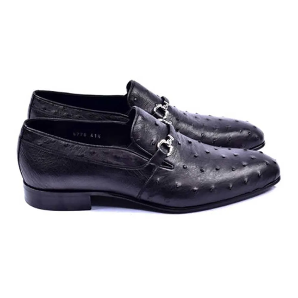 Corrente Wow Black Genuine Ostrich Skin Slip-On Loafer for Men