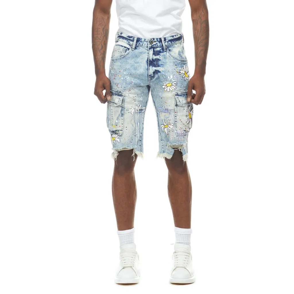 Daisy Graffiti Jean Shorts - Placid Blue