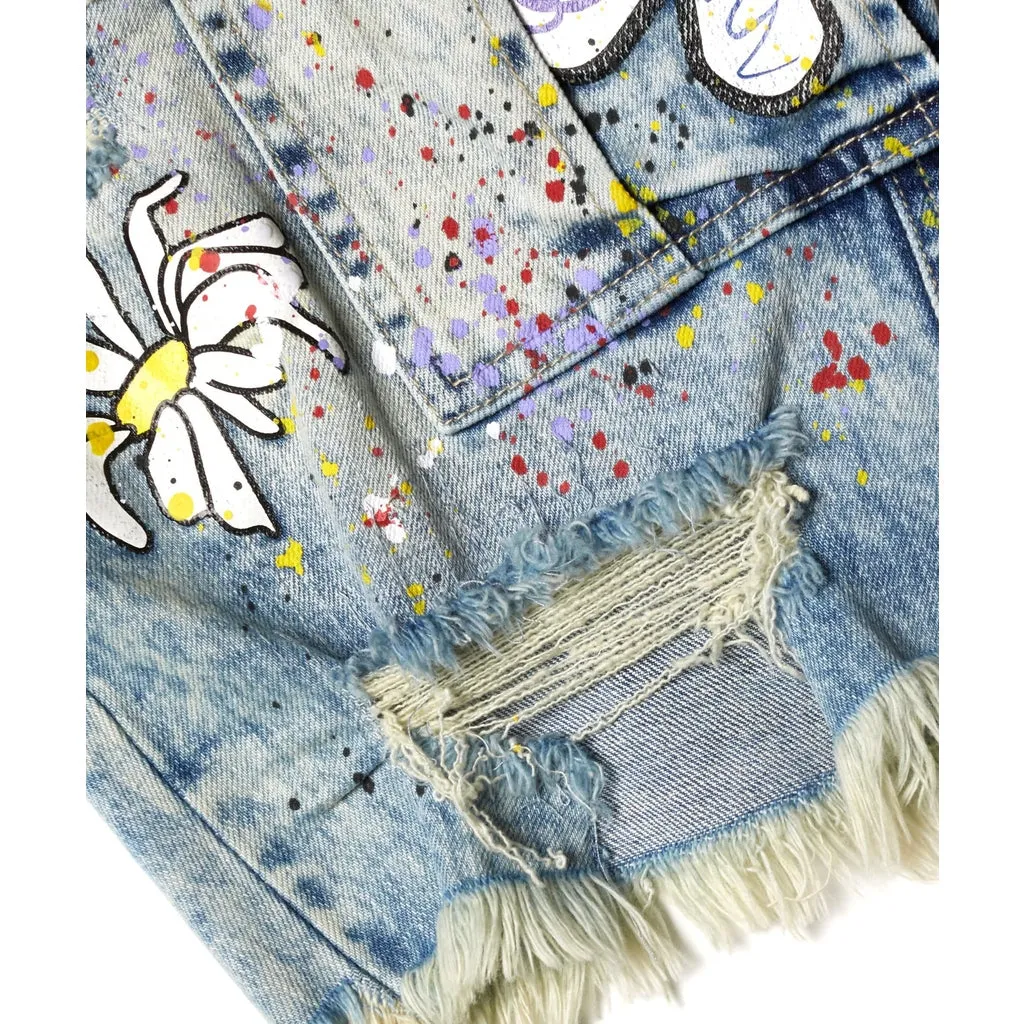 Daisy Graffiti Jean Shorts - Placid Blue