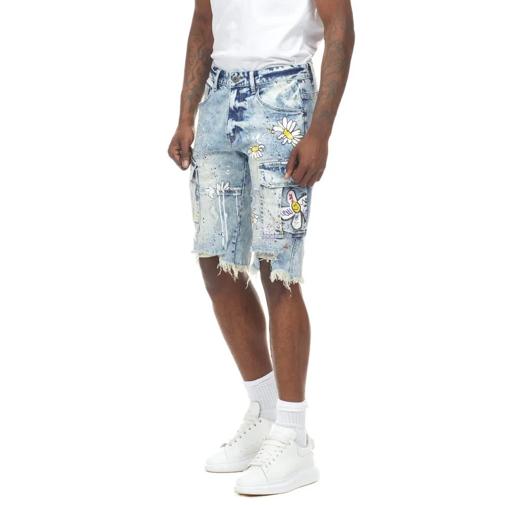 Daisy Graffiti Jean Shorts - Placid Blue