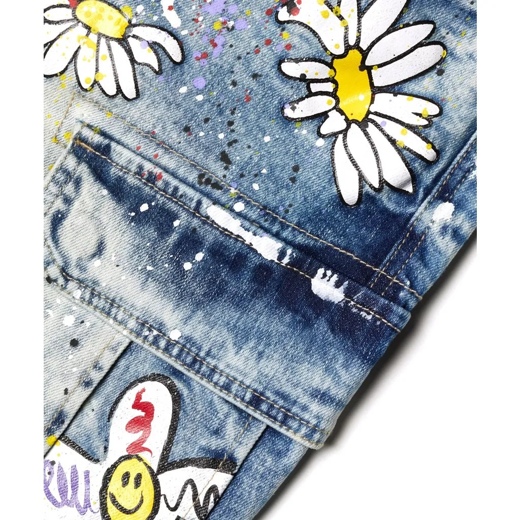 Daisy Graffiti Jean Shorts - Placid Blue