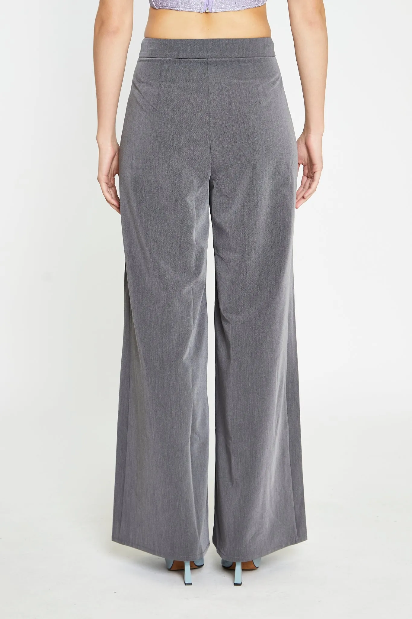 Dark-Grey High-Waisted Wide-Leg Trousers