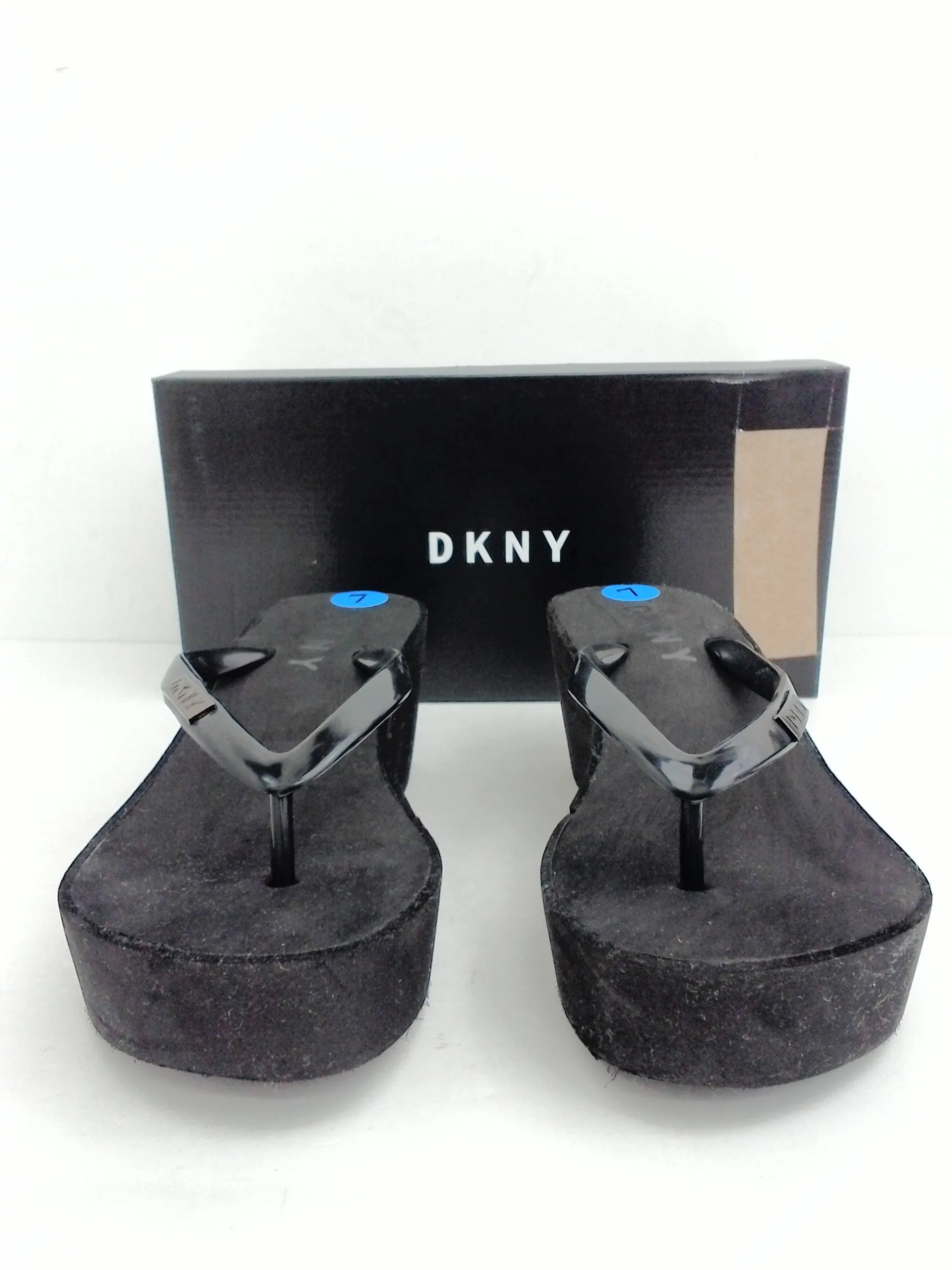 DKNY Women's Black Thong Wedge Sandal Size 7