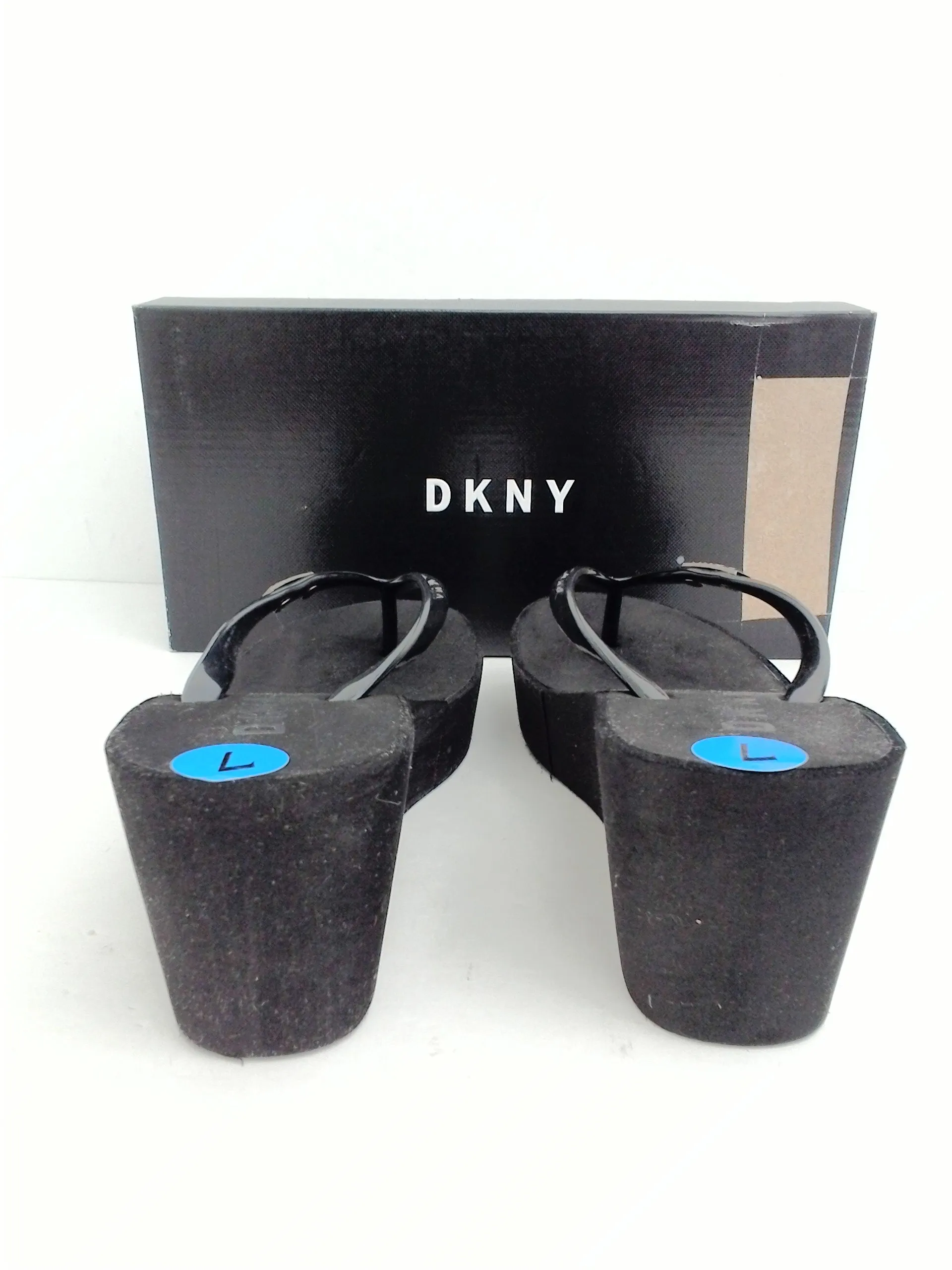 DKNY Women's Black Thong Wedge Sandal Size 7