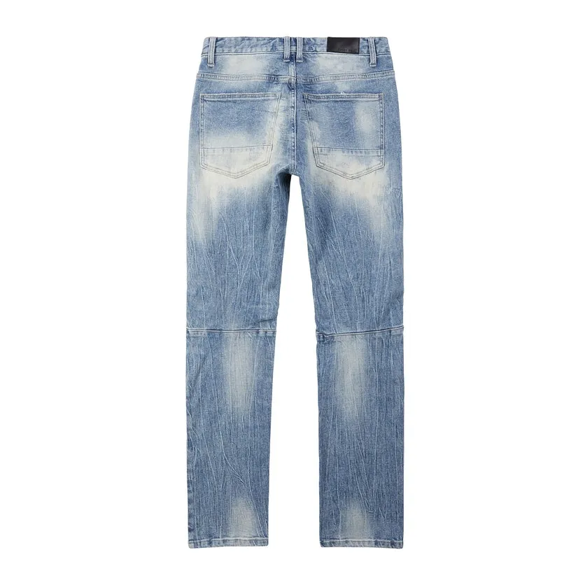 Embroidered Plaid Backed Denim Jeans - Lowell Blue