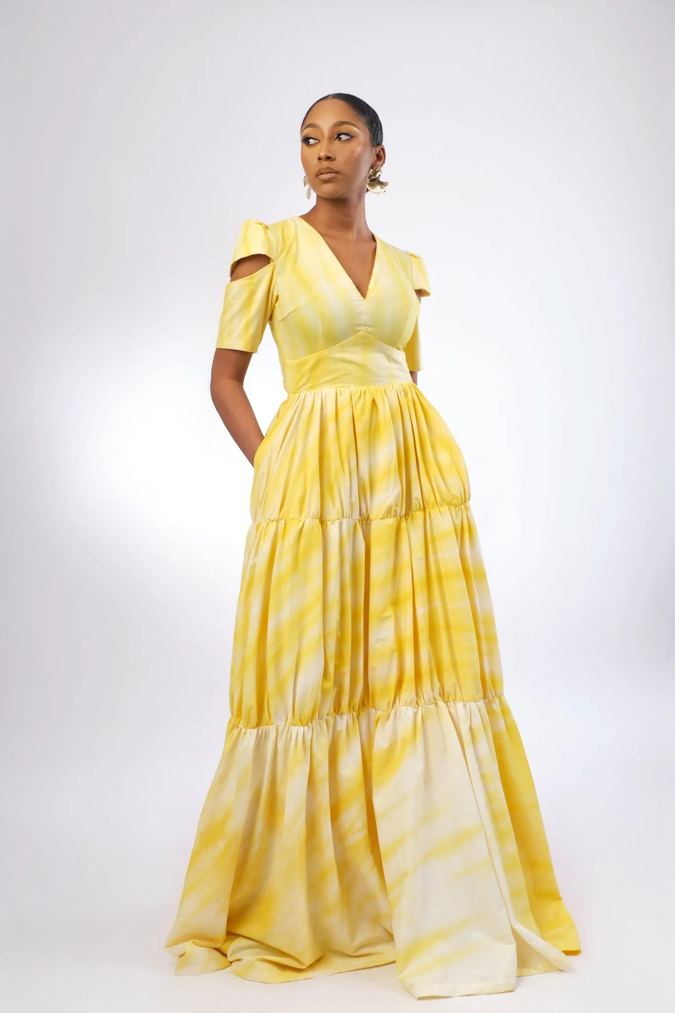 Faulah Maxi Dress - Yellow/White