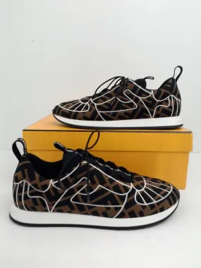 Fendi Women's Sneaker Lycra FF Black/ Brown/White Logo Print Sizer 37