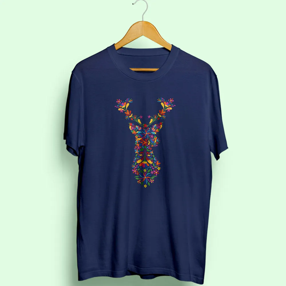 Floral Deer Half Sleeve T-Shirt