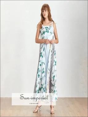 Floral Vintage Print a Line Dress for Women Sleeveless Tie Dye Strap Maxi Dress