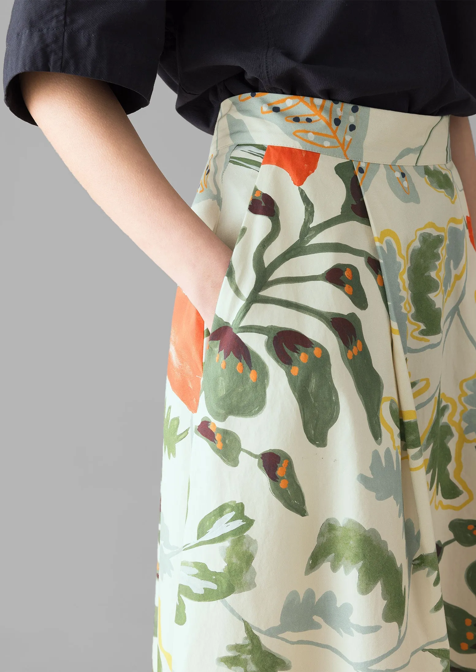 Foliage Print Poplin Skirt | Putty