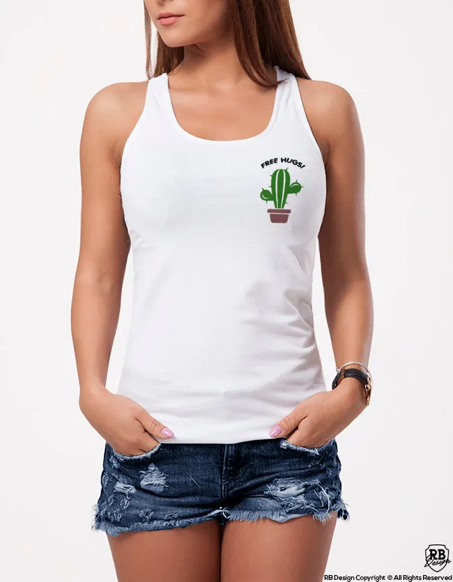 Funny Women's Graphic T-shirt Cactus "Free Hugs" WD367 Pocket Style