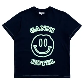 Ganni Sky Captain Dark Blue Basic Cotton Jersey O-Neck T-Shirt