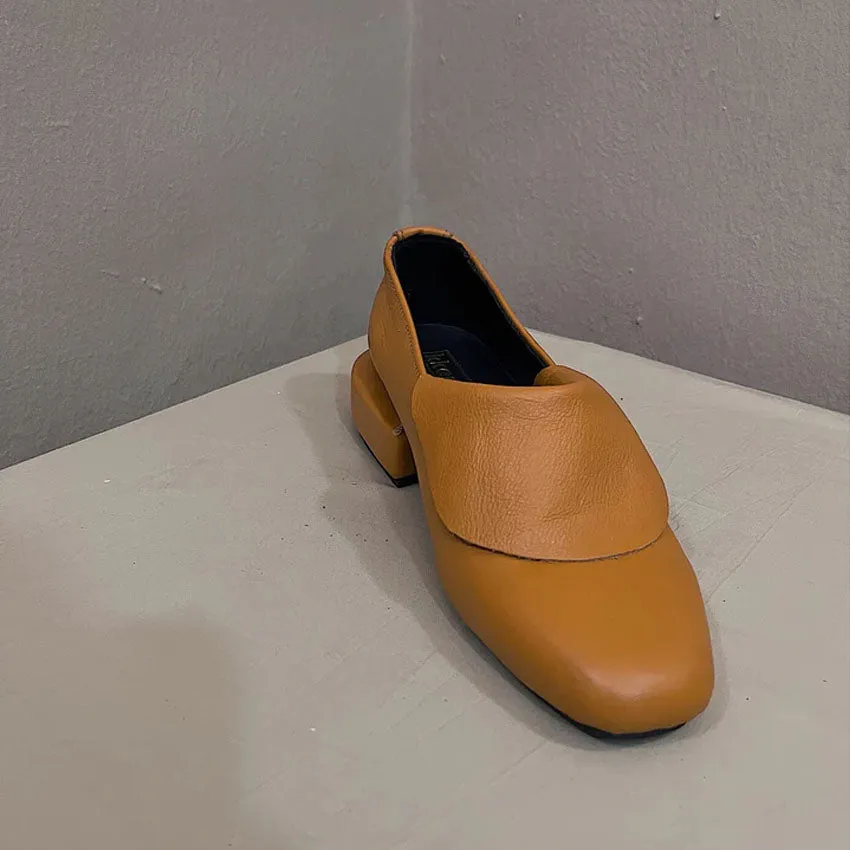 Gigi Cover Toe Shoe with Fixed Semi Circular Flap - Mustard Yellow