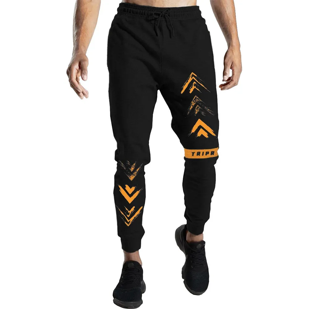 Graphic Printed Men Black Yellow Cuffed Track Pant