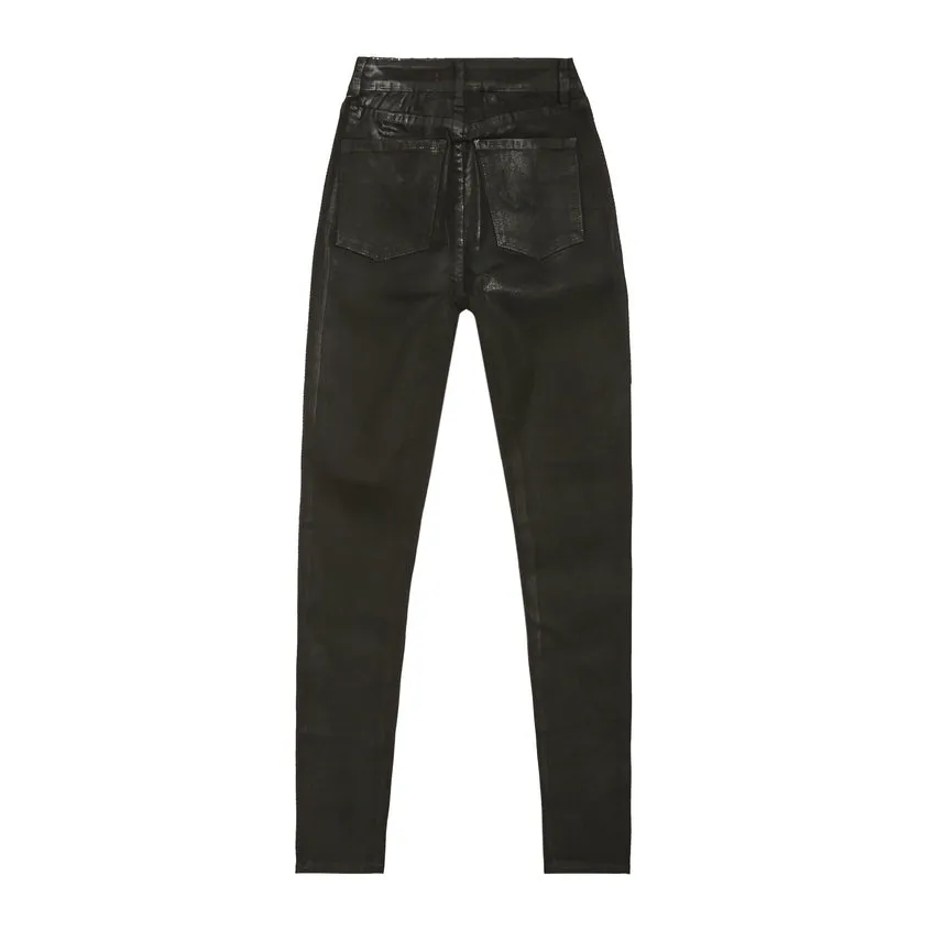 High Rise Slim Skinny Wax Coated Denim Jeans - Polished Black