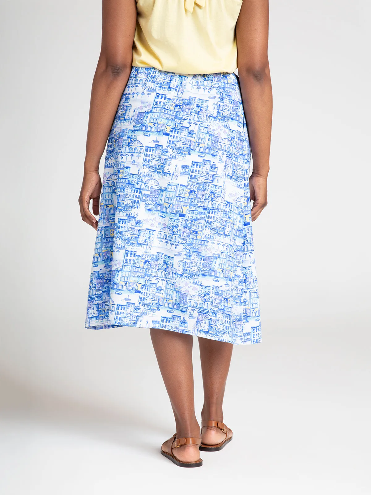 Imogen Organic Cotton Toile de Jouy Midi Skirt - Azure Blue