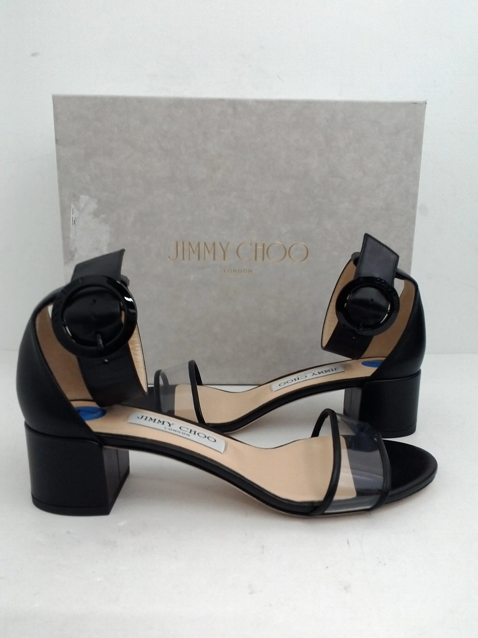 Jimmy Choo Women's Jaimie Black/Chearl Heeled Sandal Size 37