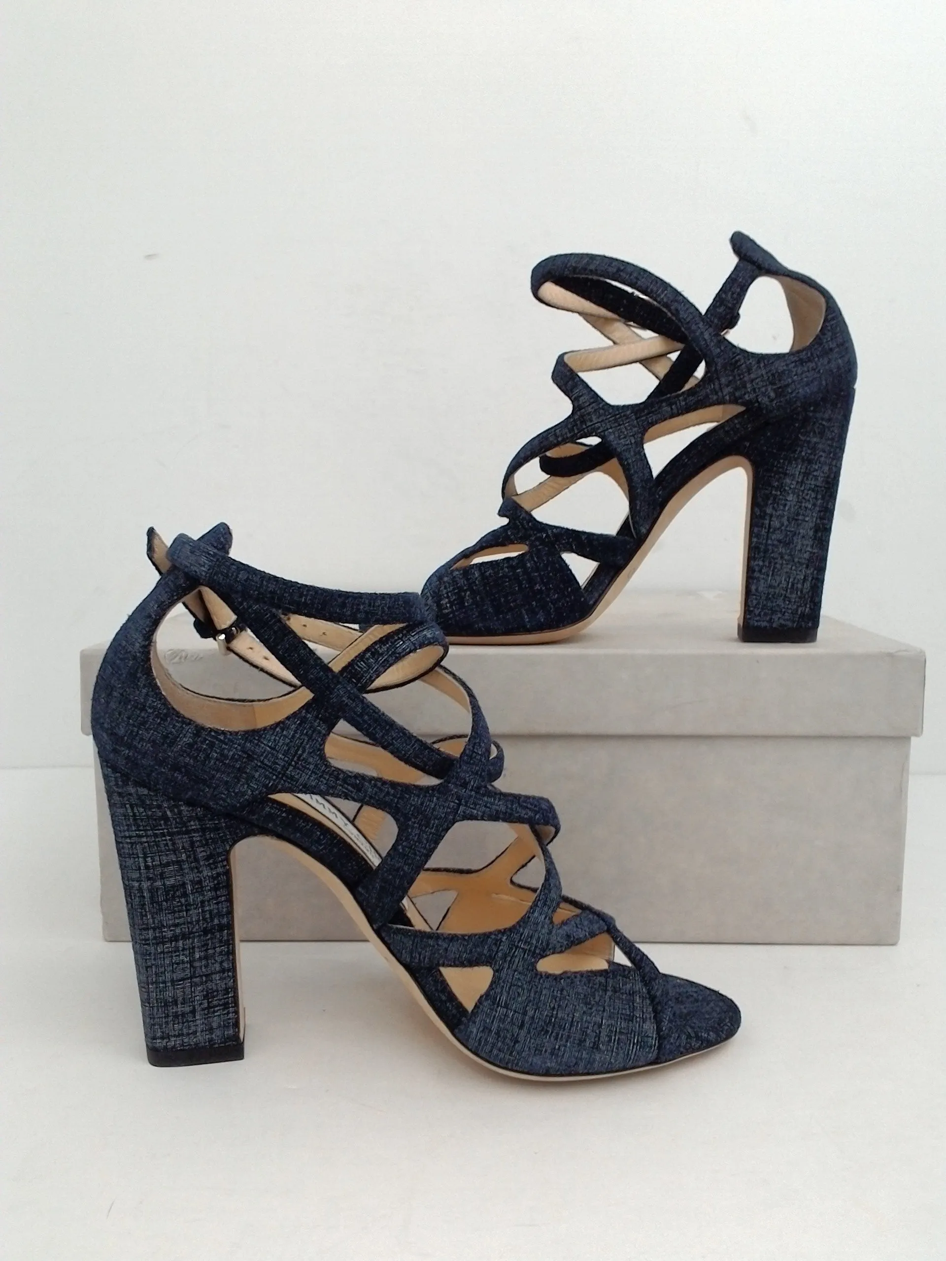 Jimmy Choo Women's Veto Dark Blue Heeled Sandals Size 35