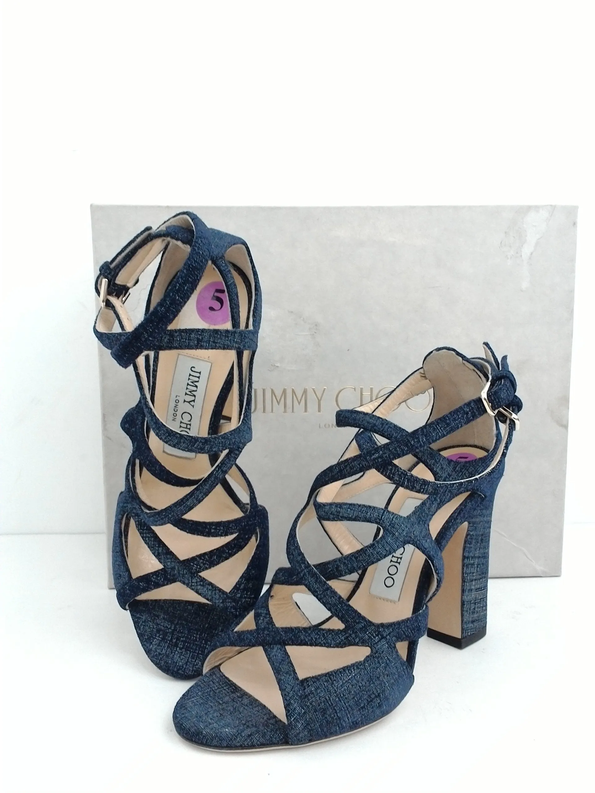 Jimmy Choo Women's Veto Dark Blue Heeled Sandals Size 35