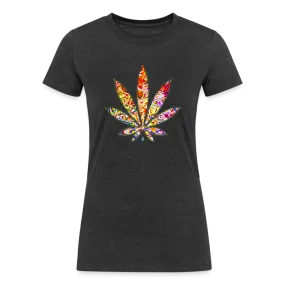 Kaleidoscope Red Leaf: Organic Tri-Blend Multicolor Cannabis Tee (Women's Fit)