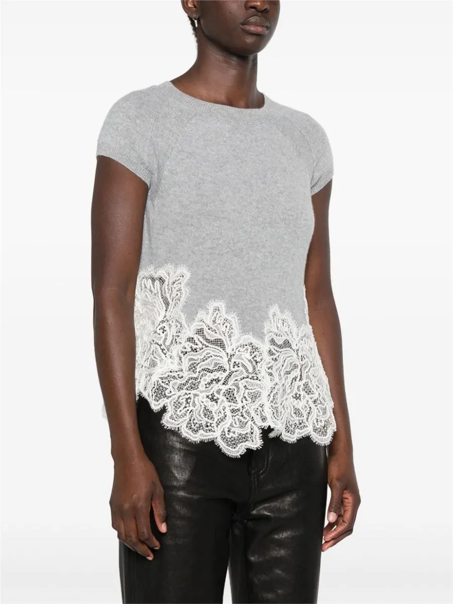 LACE-PANEL CASHMERE TOP