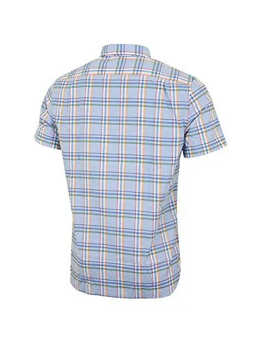 LACOSTE MEN'S MEN'S BLUE CHECKED SHORT SLEEVE SHIRT IN SIZE 2XL LIGHT BLUE