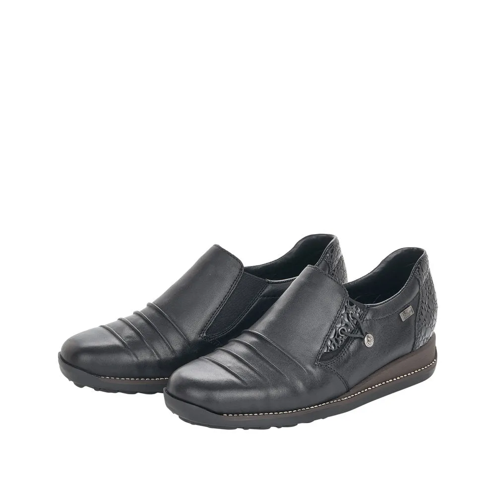 Ladies Rieker Black Leather Shoes 44254-00 Water Repellent