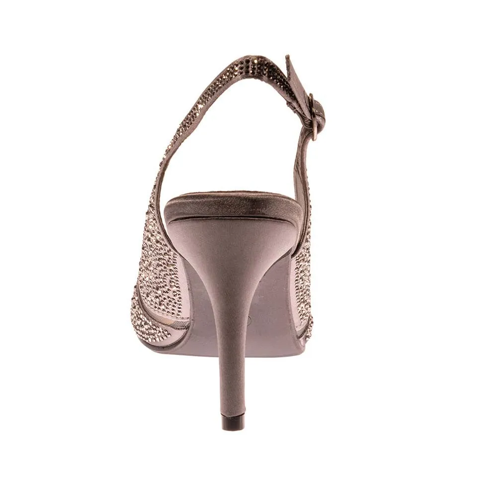 Lady Couture ADORE Pewter Mid Heel Rhinestone Slingback