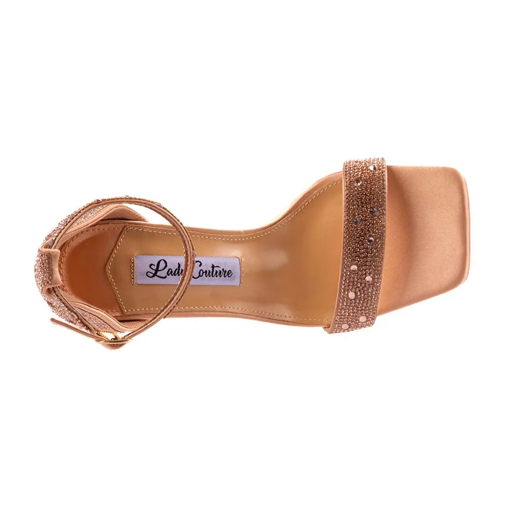 Lady Couture DALIA Rose Gold Rhinestone Block Heel Sandal