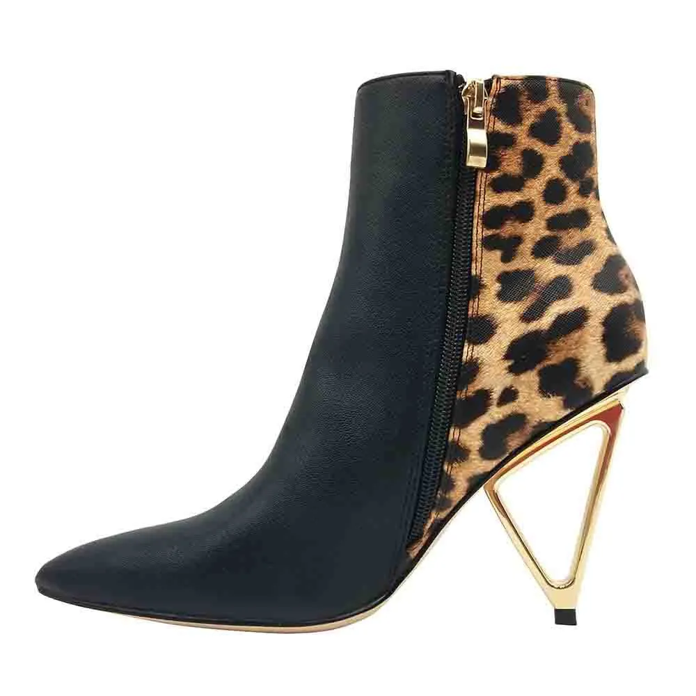 Lady Couture Gia Black Leopard Pointed Toe Booties with a 3.5" Heel"