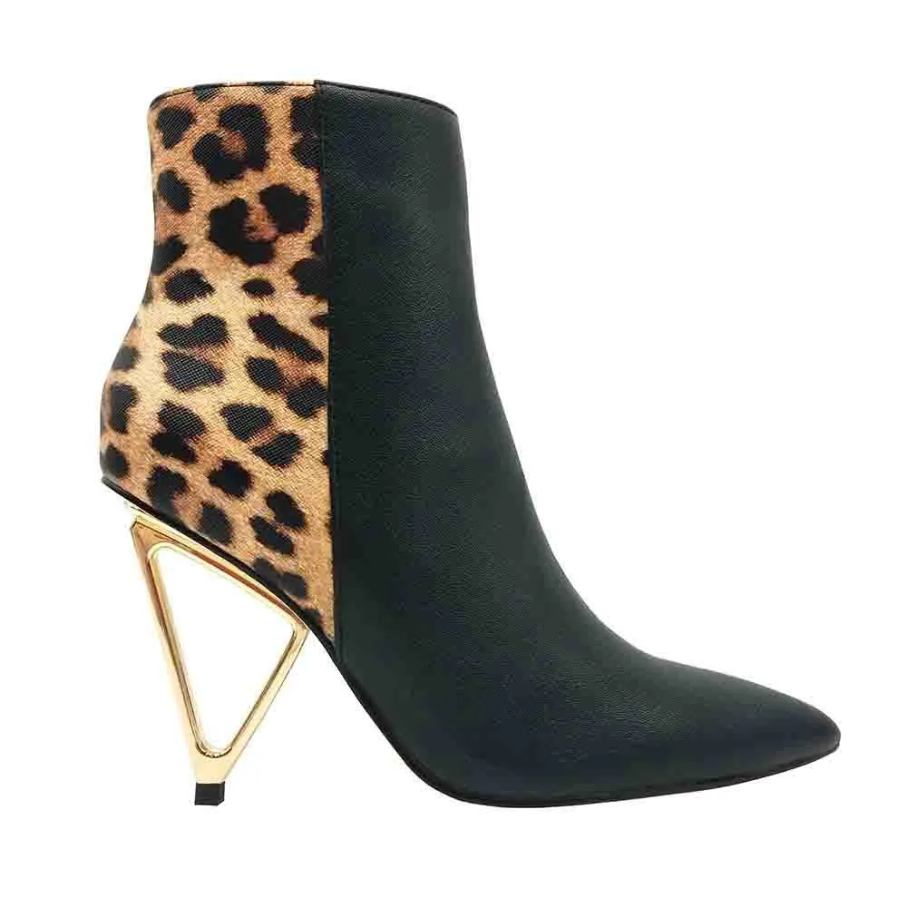 Lady Couture Gia Black Leopard Pointed Toe Booties with a 3.5" Heel"