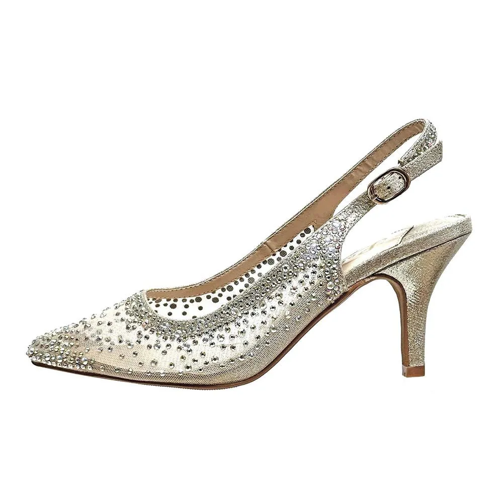 Lady Couture Lola Embellished Pointed Toe Slingback Pump with 3" Heel in Gold