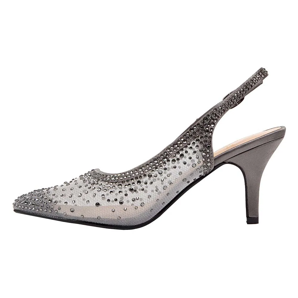 Lady Couture Lola Pewter Embellished Pointed Toe Slingback Pump with 3" Heel