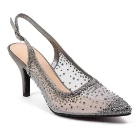 Lady Couture Lola Pewter Embellished Pointed Toe Slingback Pump with 3" Heel