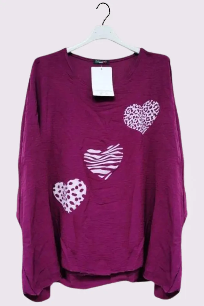 Leopard Heart Print Hanky Hem Top