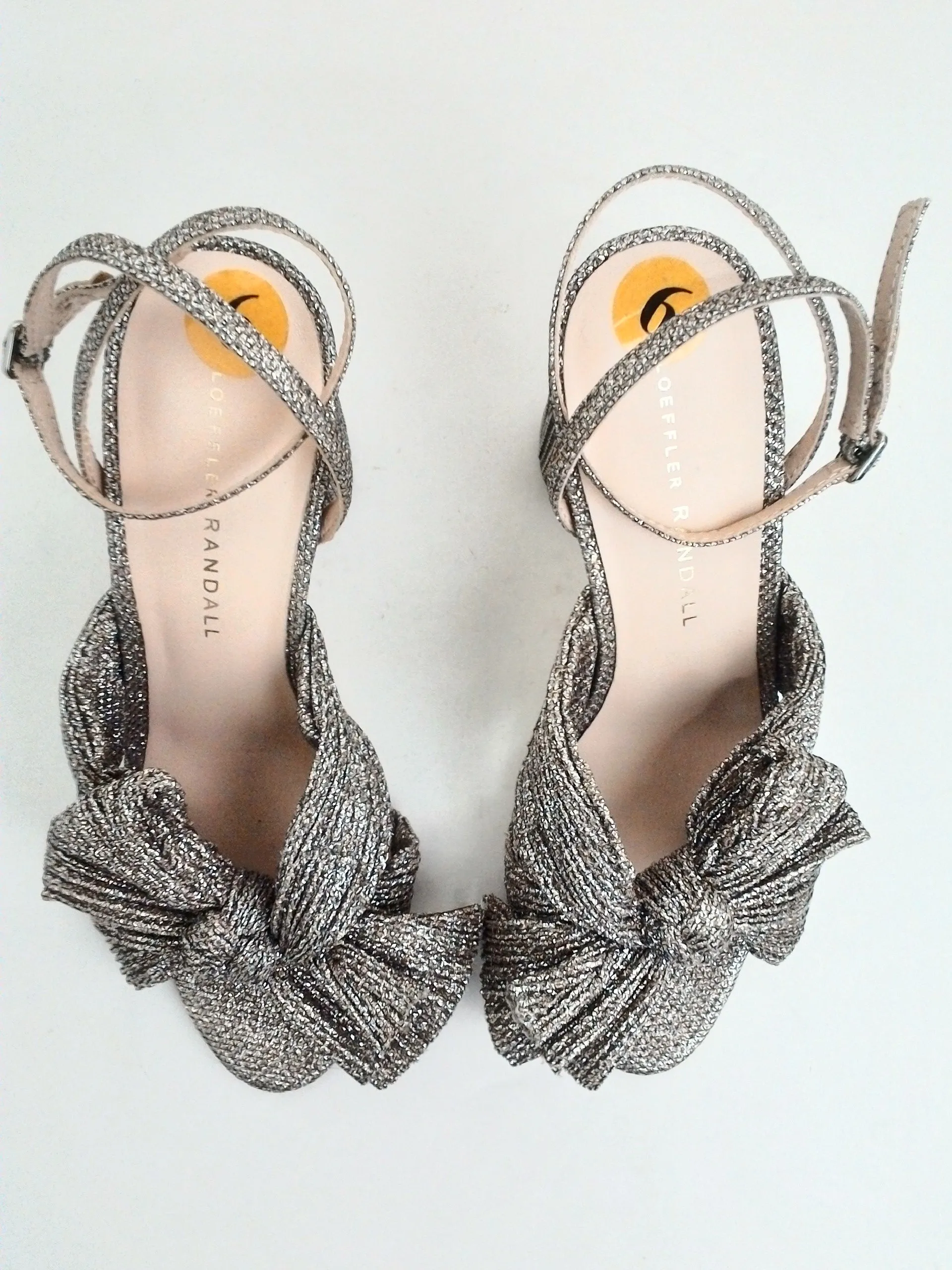 Loeffler Randall Women's Camellia Glitter Champagne Heeled Sandal Size 6 B