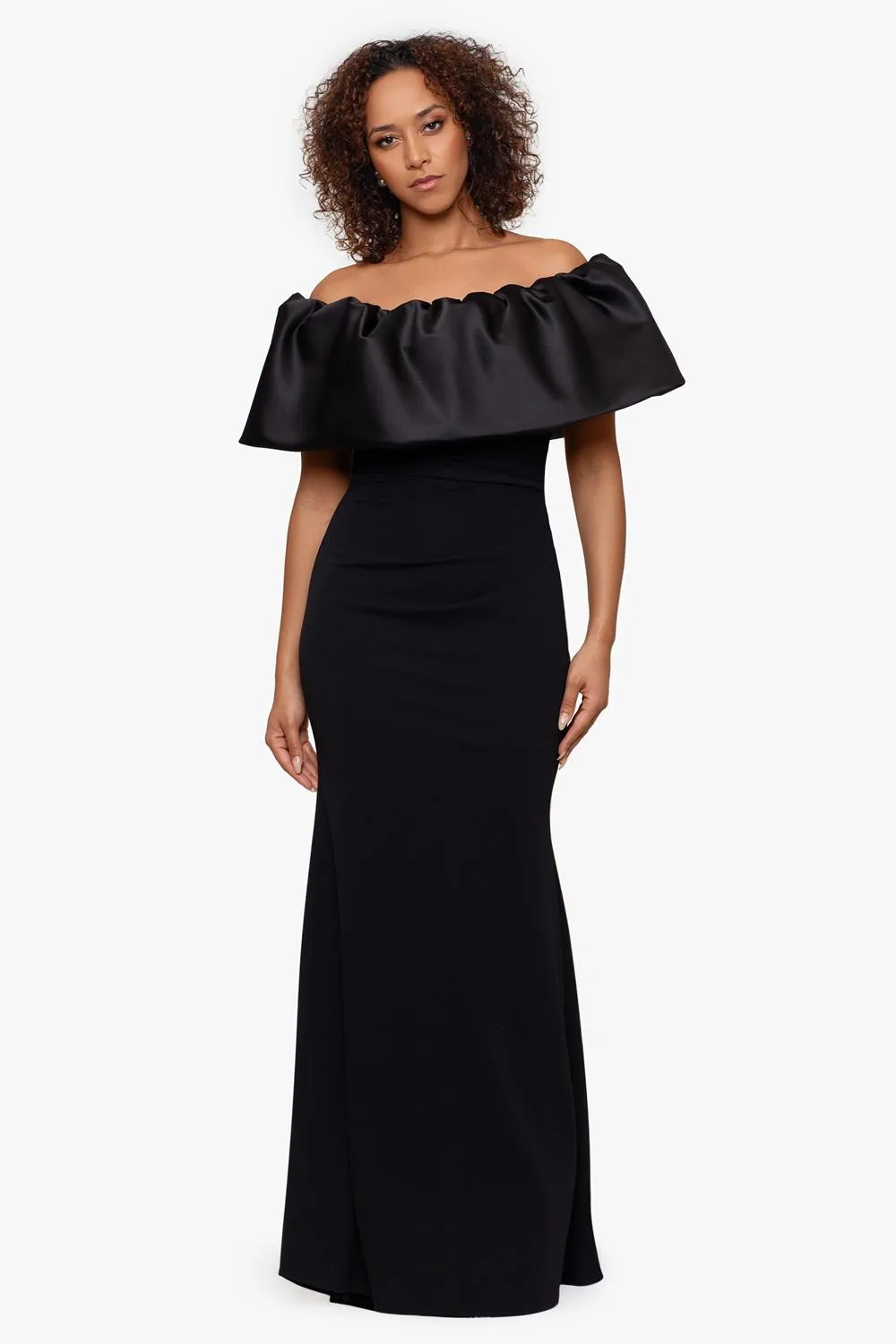 Long Off The Shoulder Lamor Scuba Crepe Gown